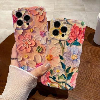 eybag Luxury Laser Pink Glitter 3D Painting Flowers Phone Case For Iphone 11 12 13 14 15 Pro MAX Shockproof Bumper TPU Soft Back Cover