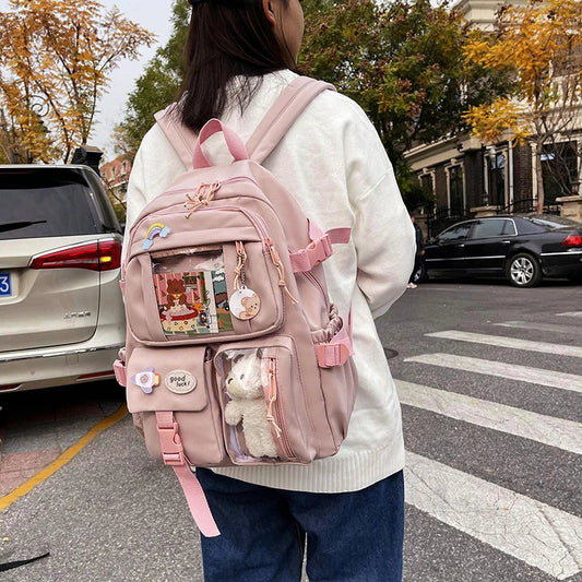 eybag Cute Women Backpacks Waterproof Multi-Pocket Nylon School Backpack for Student Female Girls Kawaii Laptop Book Pack Mochilas