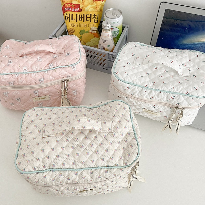 eybag Cute Quilting Cotton Makeup Bag Women Zipper Cosmetic Organizer Female Cloth Handbag Box Shape Portable Toiletry Case For Girls