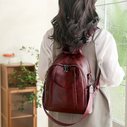 eybag Burgundy PU Leather Backpacks For Women Solid Vintage Small Satchels For Girl Fashion Cute Small Book Bags Shoulder Packages