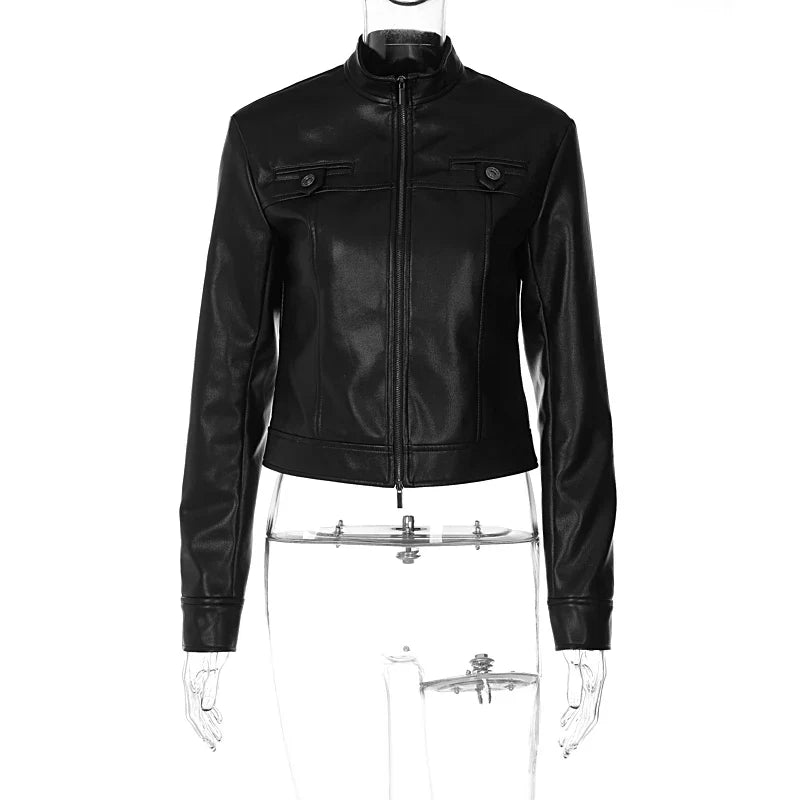 eybag Slim Leather Long Sleeve Zipper Metal Button Slim Jackets Coats New Winter Casual Y2K Wholesale Vacation Clothing