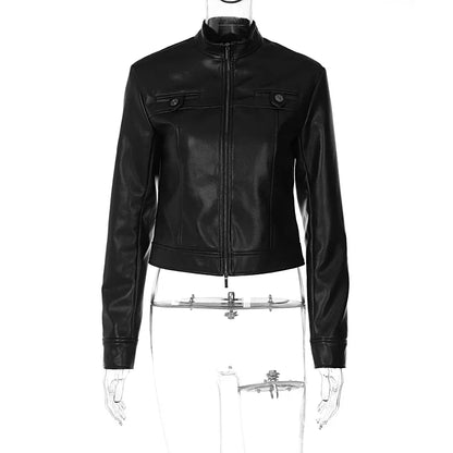 eybag Slim Leather Long Sleeve Zipper Metal Button Slim Jackets Coats New Winter Casual Y2K Wholesale Vacation Clothing