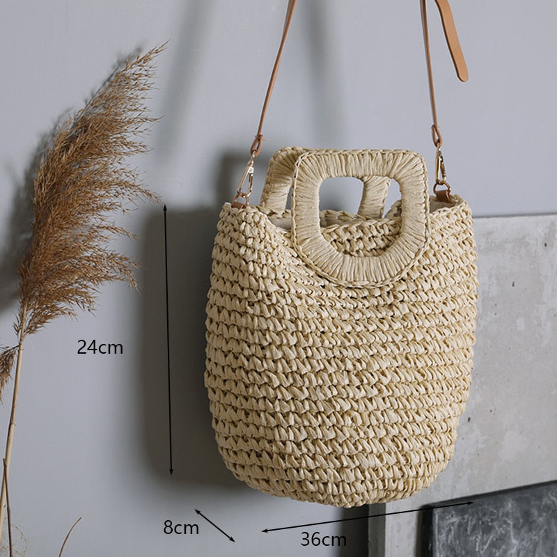 eybag Retro Top Handle Design Crossbody Bag for Women Branded Simple Summer Straw Woven Handbags Female Hollow Basket Shoulder Bags