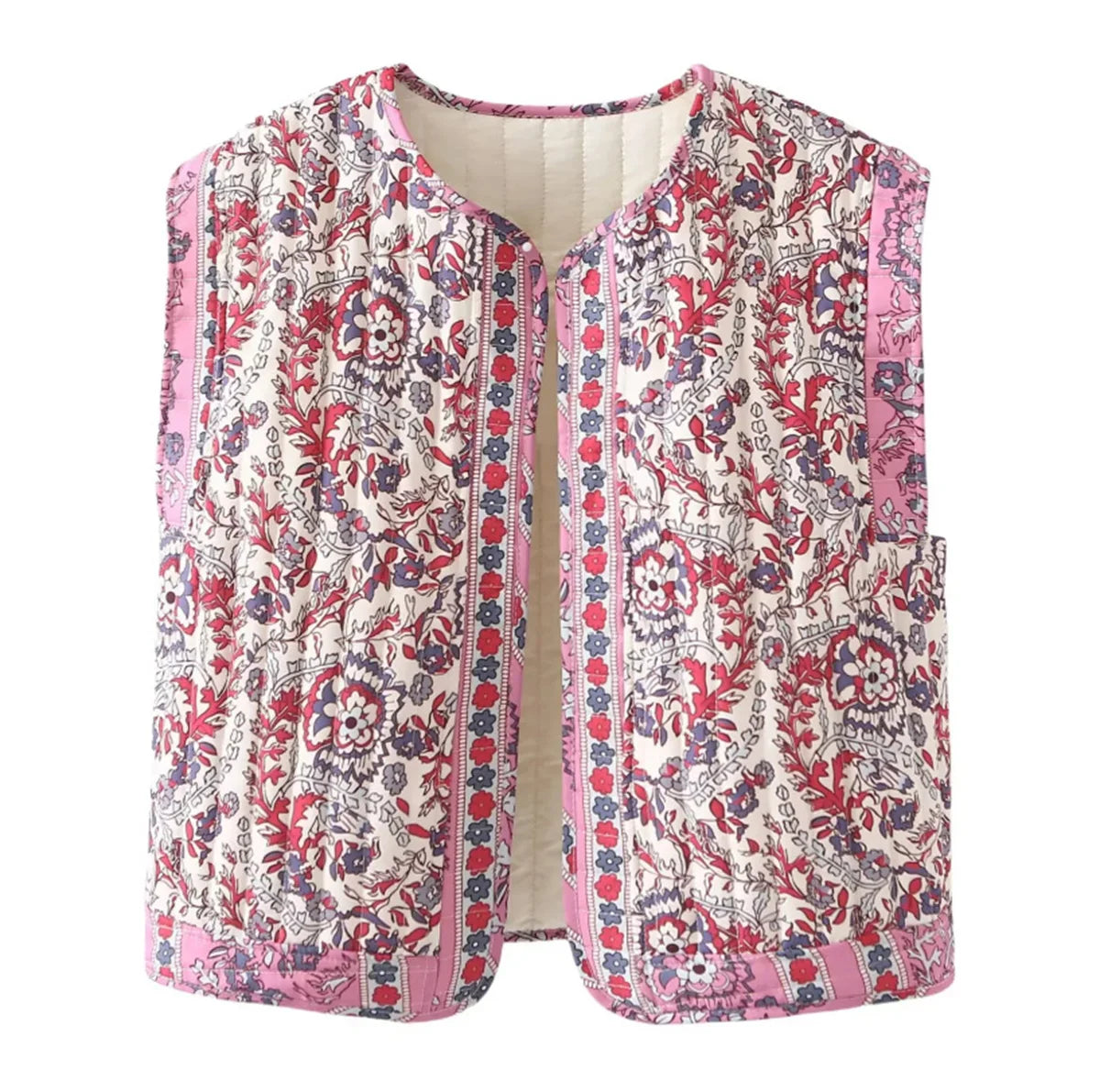 eybag Women Fashion Printed Quilted Vest Sleeveless O Neck Cardigan Waistcoat 2024 New Autumn Winter Clothes Casual Basic Lady Jacket