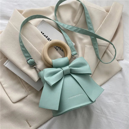 eybag Embossed Bow Bucket Bag with Mini Letter Decoration