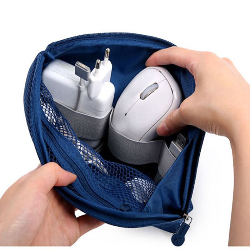 Lkblock Fashion Travel Zipper Cosmetic Bag Women Casual USB Data Cable Headset Earphone Solid Color Large Capacity Organizer Makeup Bags