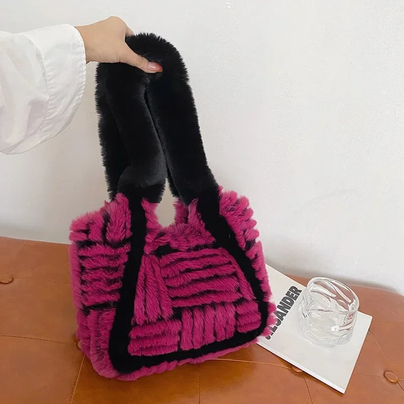 eybag Faux Fur Tote Shoulder Bags Women Tote Handbags and Purses New Solid Plush Messenger Bag High Quality