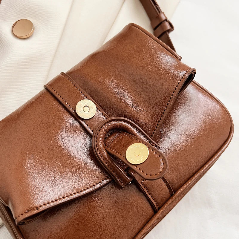 eybag Vintage PU Leather Shoulder Bags For Women Small Bag Solid Messenger Crossbody Bag Luxury Designer Handbags Women's Purses