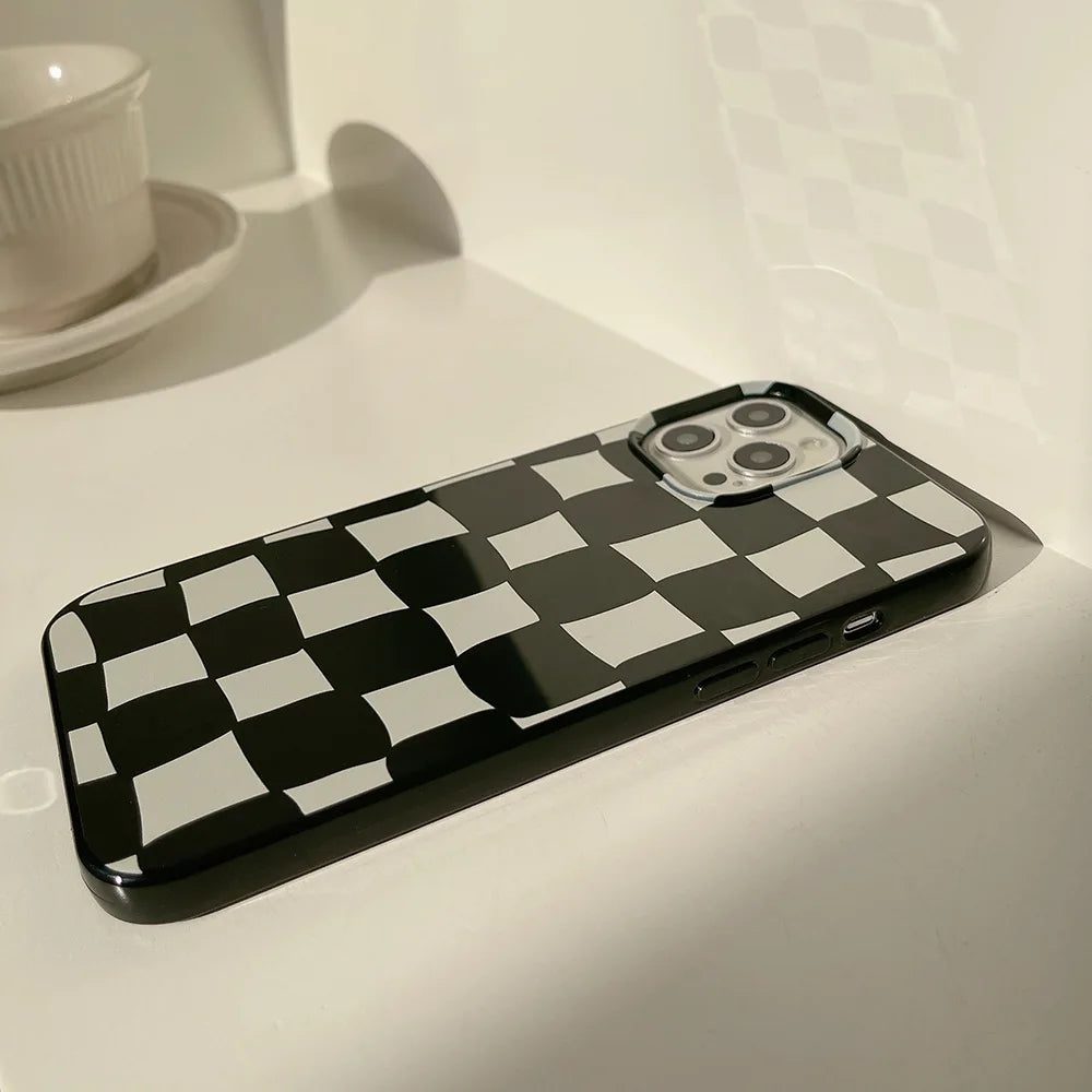 eybag Black White Plaid Phone Case for IPhone 14 13 12 11 15 Pro XS Max Plus Mini Funda for Iphone X XR 7 8 SE Shockproof Cover