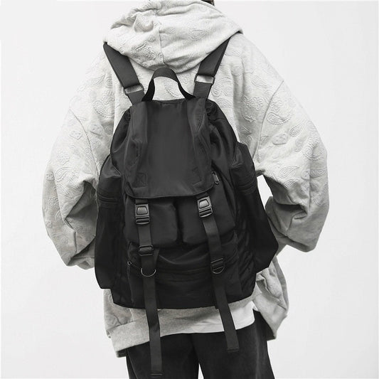 eybag Solid Black Men's Backpacks Cool Streetwear Style Man Backpack Harajuku Large Capacity School Bags Waterproof Nylon Bags for Men