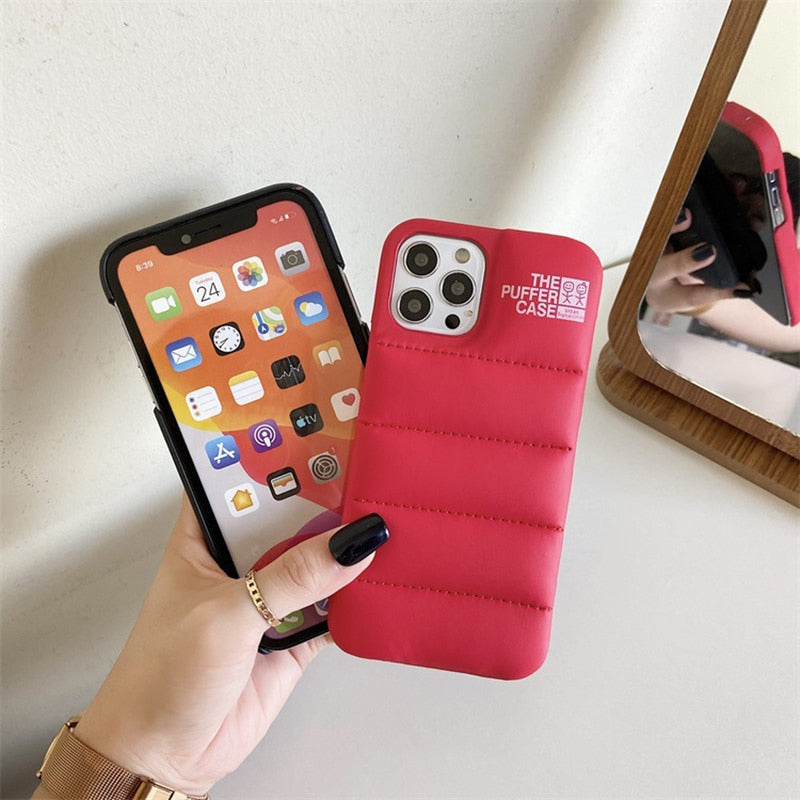 eybag Fashion Brand Down Jacket Phone Case For iPhone 13 12 11 Pro Max X XS XR 7 8 Plus SE 2020 The Puffer Case Soft Silicone Cover