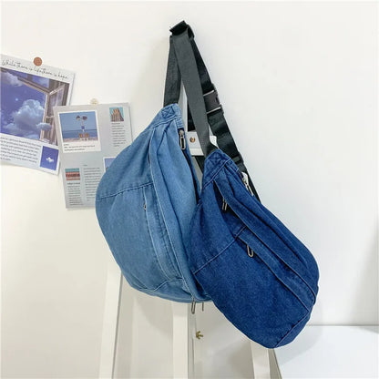 eybag Korean Ulzzang Denim Purses and Handbags Soft Jeans Hobos Large-capacity Crossbody Bags For Women New Simple Shoulder Chest Bag