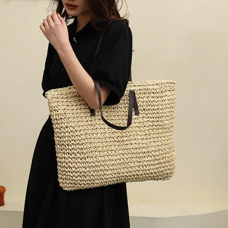 Lkblock Casual Summer Beach Bag For Women Large Capacity Straw Bags Designer Bag Handmade Big Purses Handbags Rattan Shoulder Bags