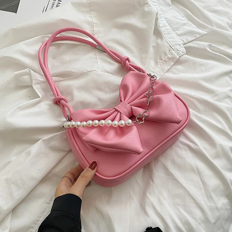 eybag New Design Women's Bag Trend Fashion Bow Pleated Underarm Shoulder Bag Individuality Summer Chains Beading Handbag