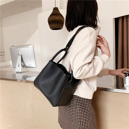 Lkblock Korean style women bucket bags Casual pu leather Female Shoulder Bag for female Solid color totes bolsa Ladies big handbag