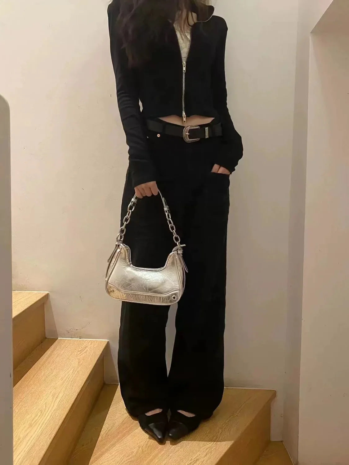 eybag Silver Underarm Bag Women Retro High Street Fashion Chain Casual Shoulder Bag Ladies Harajuku Solid Y2k Bolsa Aesthetic