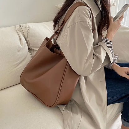 Lkblock Korean vintage Large Capacity Shoulder Bags for Women Fashion PU Leather Handbag and purses female Messenger Bag Lady big Tote