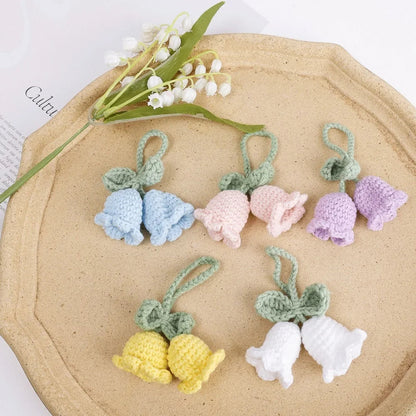 eybag Handmade Flower Knitted Keychain Keyring Women Crocheted Wool Flower Leaf Bag Pendants Car Key Ring Fresh Handbag Charms Gifts