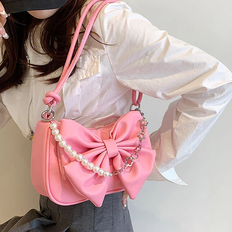 eybag New Design Women's Bag Trend Fashion Bow Pleated Underarm Shoulder Bag Individuality Summer Chains Beading Handbag