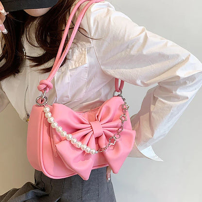 eybag New Design Women's Bag Trend Fashion Bow Pleated Underarm Shoulder Bag Individuality Summer Chains Beading Handbag