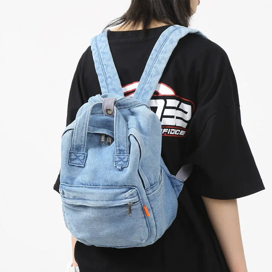 eybag Denim Women Backpack Small Casual School Bag for Teenage Girls Female Shoulder Bag Designer Backpack Cowboy tote blue mochila