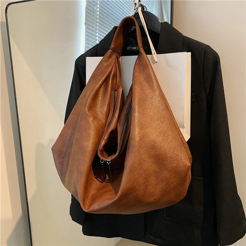 eybag Big Black Shoulder Bags for Women Large Hobo Shopper Bag Solid Color Quality Soft Leather Crossbody Handbag Lady Travel Tote Bag