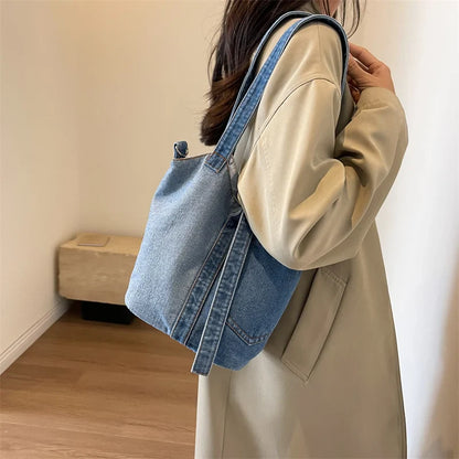 eybag Fashion Denim Bucket Bag Women Shoulder Bag Lady Travel Designer Handbag Female Crossbody Shopper Bag Large Capacity Women's Bag