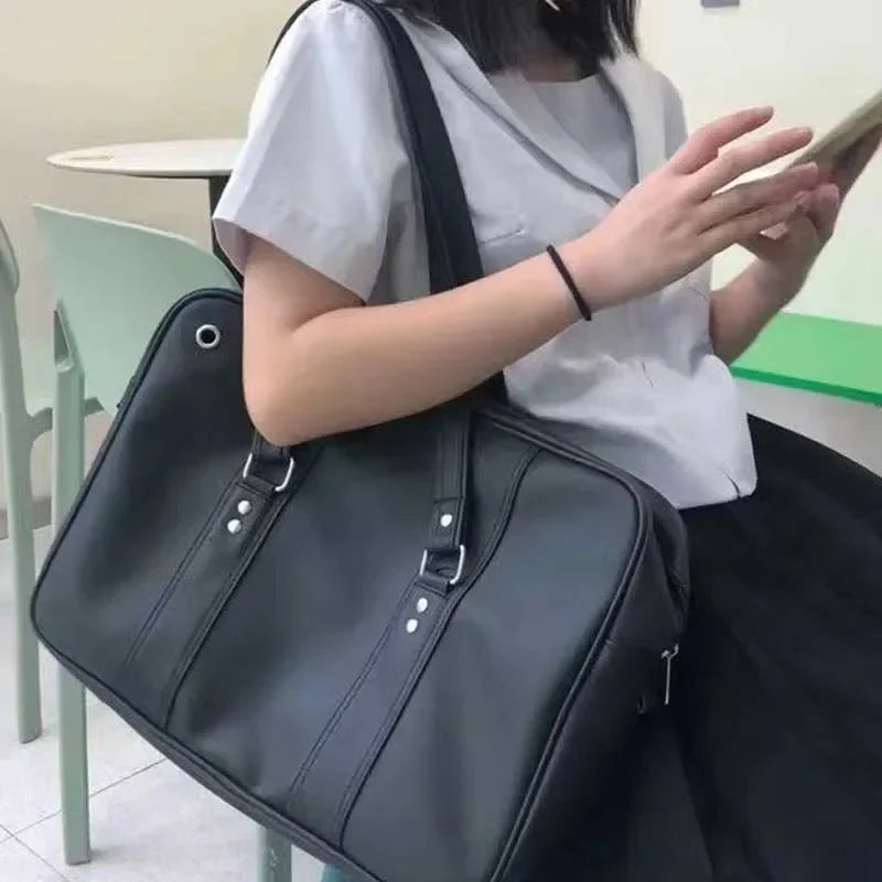 eybag 2024 New Women Japanese JK Uniform PU Bag Student Commuter School Bag Large Capacity One Shoulder Straddle Bags Handbag ToteBag