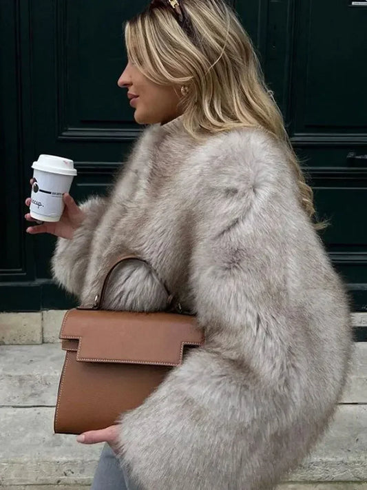 eybag Fashion Fluffy Faux Fur Coat For Women Winter Elegant Loose Long Sleeve Jacket Female Luxury Thick Lady High Street Outerwear