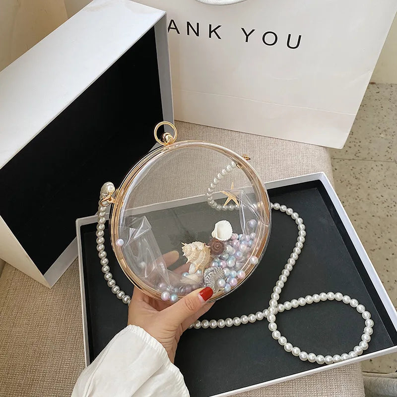 eybag Transparent Clear Pvc Small Round Bag Mini Women Handbags And Purse Designer Chain Shoulder Messenger Bag Wrist Bag New