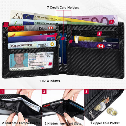 eybag New Business Wallet, RFID Blocking Multi Card Slots With Zipper Coin Clip Men's Wallet Fashion Coin Purse