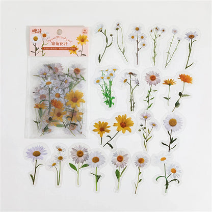 eybag 40Pcs/Lot Elegant Flower Series Stickers PET Transparent Scrapbook Phone Decoration Decals DIY Material Waterproof Sticker Gifts