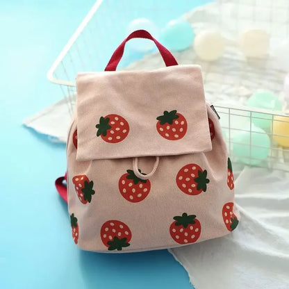 eybag Japanese Cute Strawberry Cartoon Backpack for Girls Canvas Makaron Small Fresh Large Capacity Travel Backpack Ins Shoulder Bag