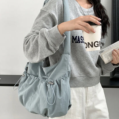 eybag 2024 New Nylon Pleated Shoulder Bag Fashionable Drawstring Design Crossbody Bag High Quality Large Capacity Tote Bag