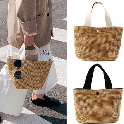 Lkblock Elegant Ladies Straw Woven Handbag Women Holiday Beach Casual Tote Top-Handle Bags Fashion Retro Shoulder Bags 2022