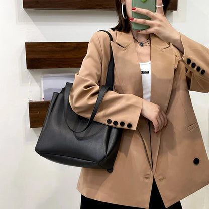 Lkblock Fashion Women PU Leather Totes Large Capacity Ladies Shoulder Bags Casual All-match Handbags Shopping Bags