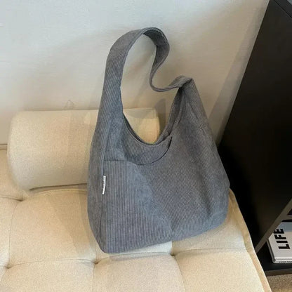 eybag Canvas Shoulder Women's Tote Bag Corduroy Simple Casual Large Capacity Designer Handbags For Women Travel Solid Shopper Bag