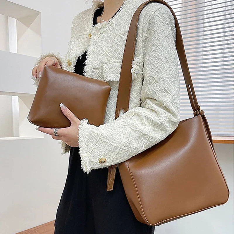 eybag 2PCS/Set Women Composite Bags PU Leather Handbag Fashion Shoulder Bags for Female Woman Big Capacity Bags Casual Tote sac bolsa