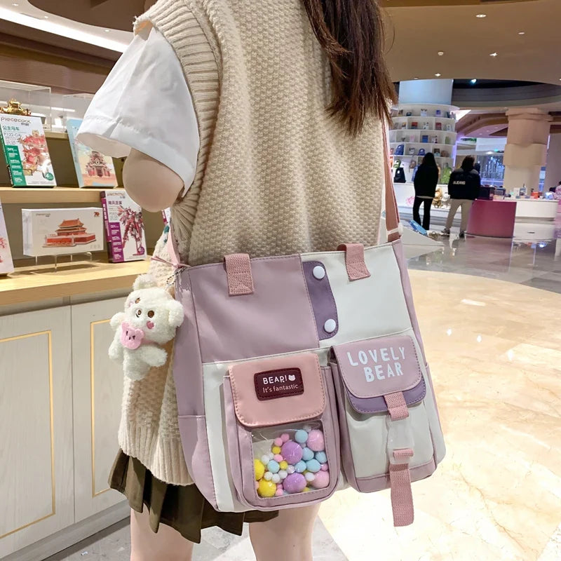 eybag Cute Shoulder Bags For Women Kawaii Girls Schoolbag Multi Pocket Nylon Crossbody Bag Female Large Capacity Messenger Bag