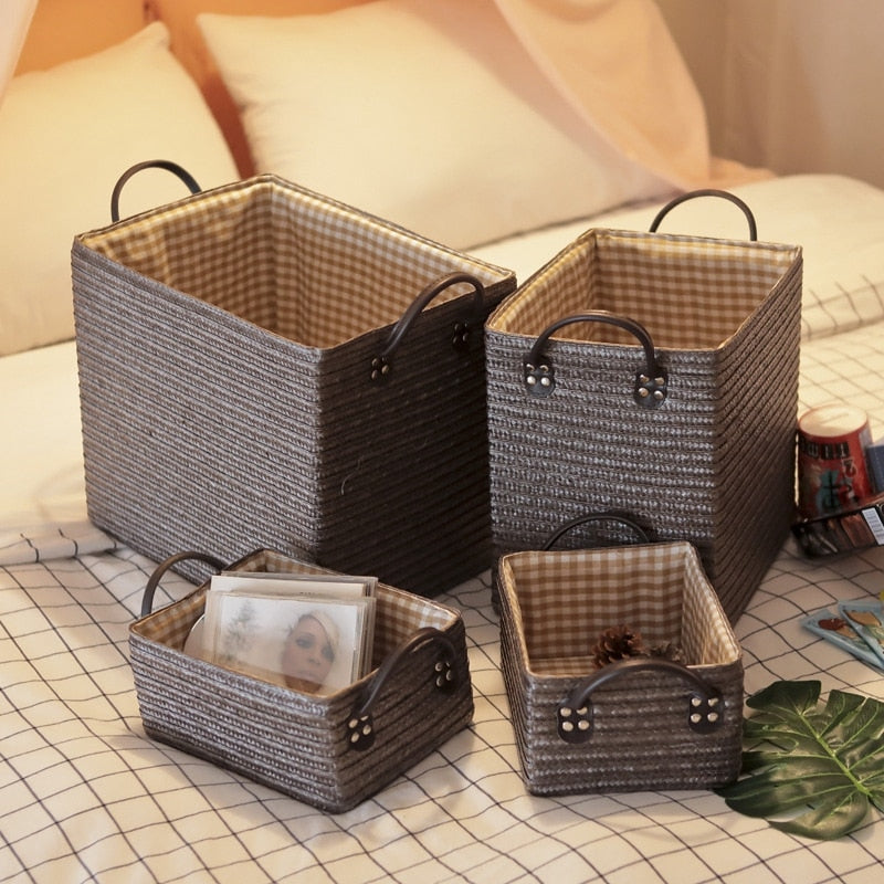 eybag Woven Storage Baskets Box Foldable Storage Box with Handle Toy Snack Sundries Organizer Handmade Organizer Basket Drawer