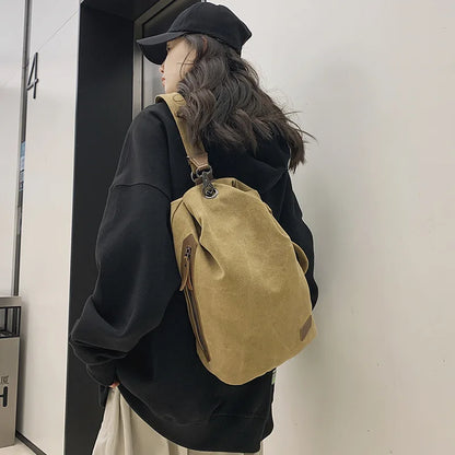 eybag Vintage Style Canvas Backpack Women and Men Unisex Chest Bag Large-capacity Crossbody Bags 3way Shoulder Bag Tote Bucket Bag