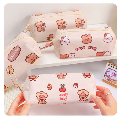 eybag Cartoon Little Bear Canvas Pencil Case Large Capacity Pencil Case Desktop Stationery Organizing Storage Bag