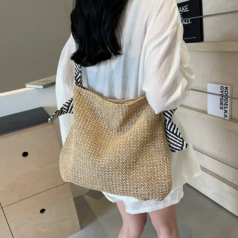 eybag Straw Zipper 2024 Designer Luxury Shoulder Bag Solid Beauty Versatile Simple Fashion Crossbody Bag Soft Trendy Women's Handbag