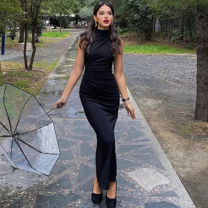 eybag Ruched Solid Sleeveless Slit Women'S Dresses Elegant Party Club Prom Ladies Evening New Summer Y2K Casual Clothing