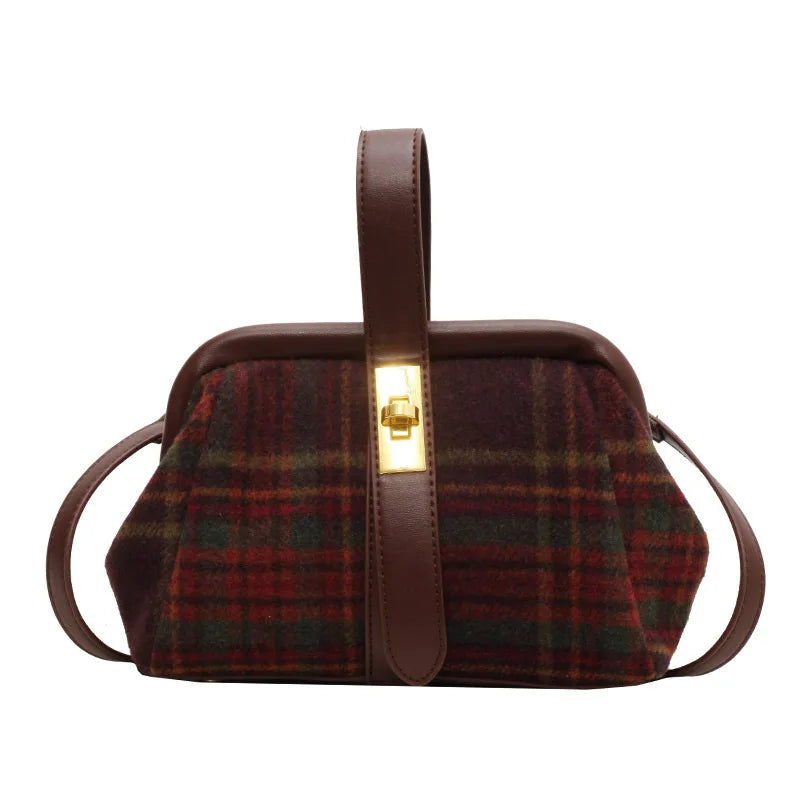 eybag Wool Blend Grid Hobos Shoulder Crossbody Bags Women Tote Handbags and Purses New Plaid Messenger Bag High Quality