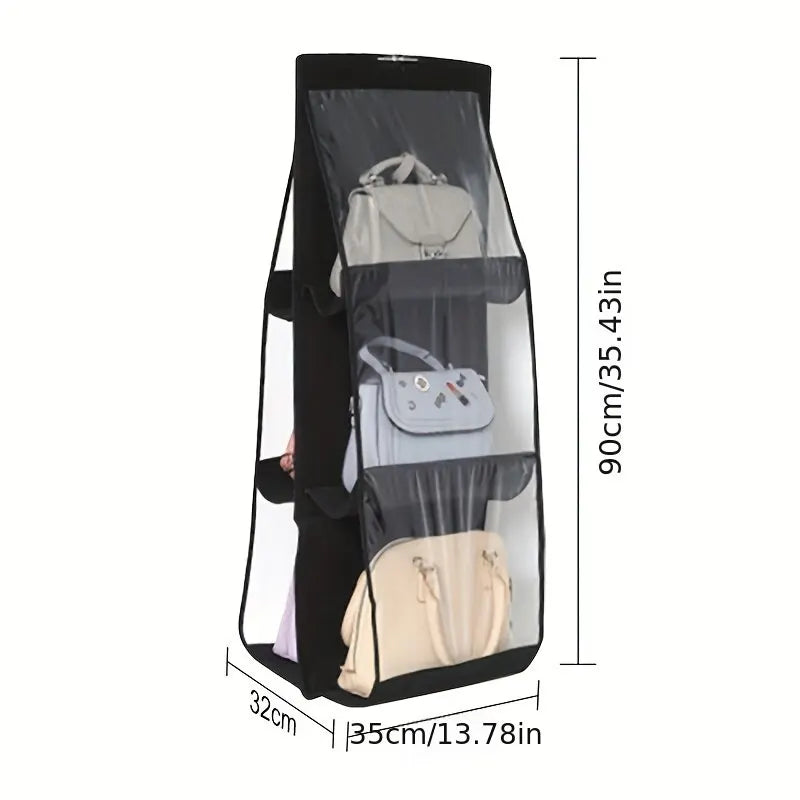 eybag Black Handbag Hanging Organizer With 6 Pockets Foldable Oxford Cloth Handbag Storage Bag For Family Closet Bedroom