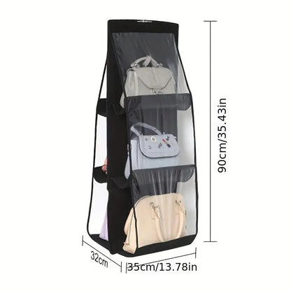 eybag Black Handbag Hanging Organizer With 6 Pockets Foldable Oxford Cloth Handbag Storage Bag For Family Closet Bedroom