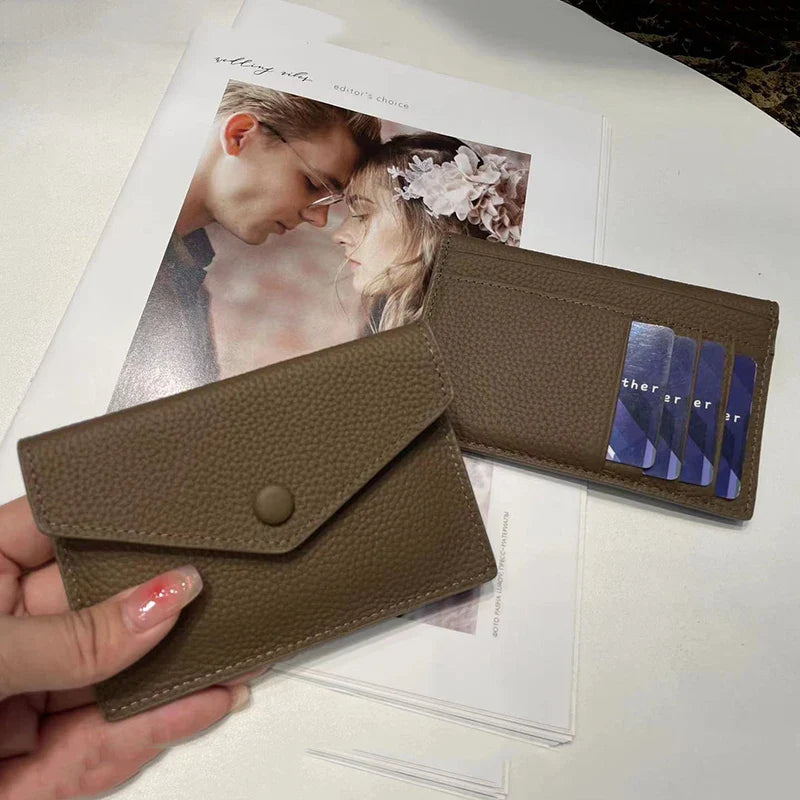 eybag Ultra-thin Ins Style Genuine Leather Card Holder Fashion Mini Short Envelope Wallet Korean Japan Credit Card Case Purse Dropship