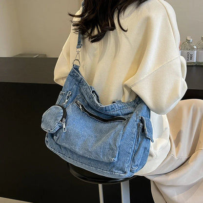 eybag Blue Classic Denim Shoulder Bags For Women Large Capacity Canvas Casual Totes Simple Fashion Pastoral Cloth Female  Handbags