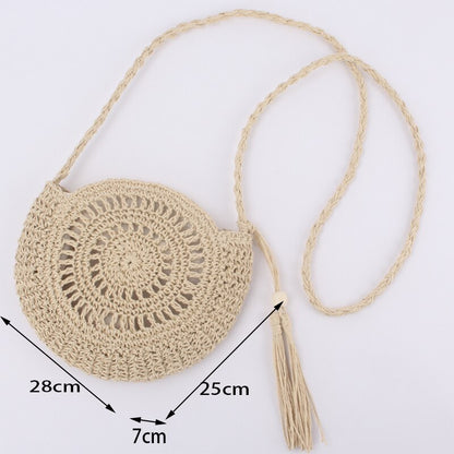 Lkblock New Half Round Straw Bags for Women Summer Beach Rattan Bag Handmade Woven Half Moon Crossbody Handbags Bohemia